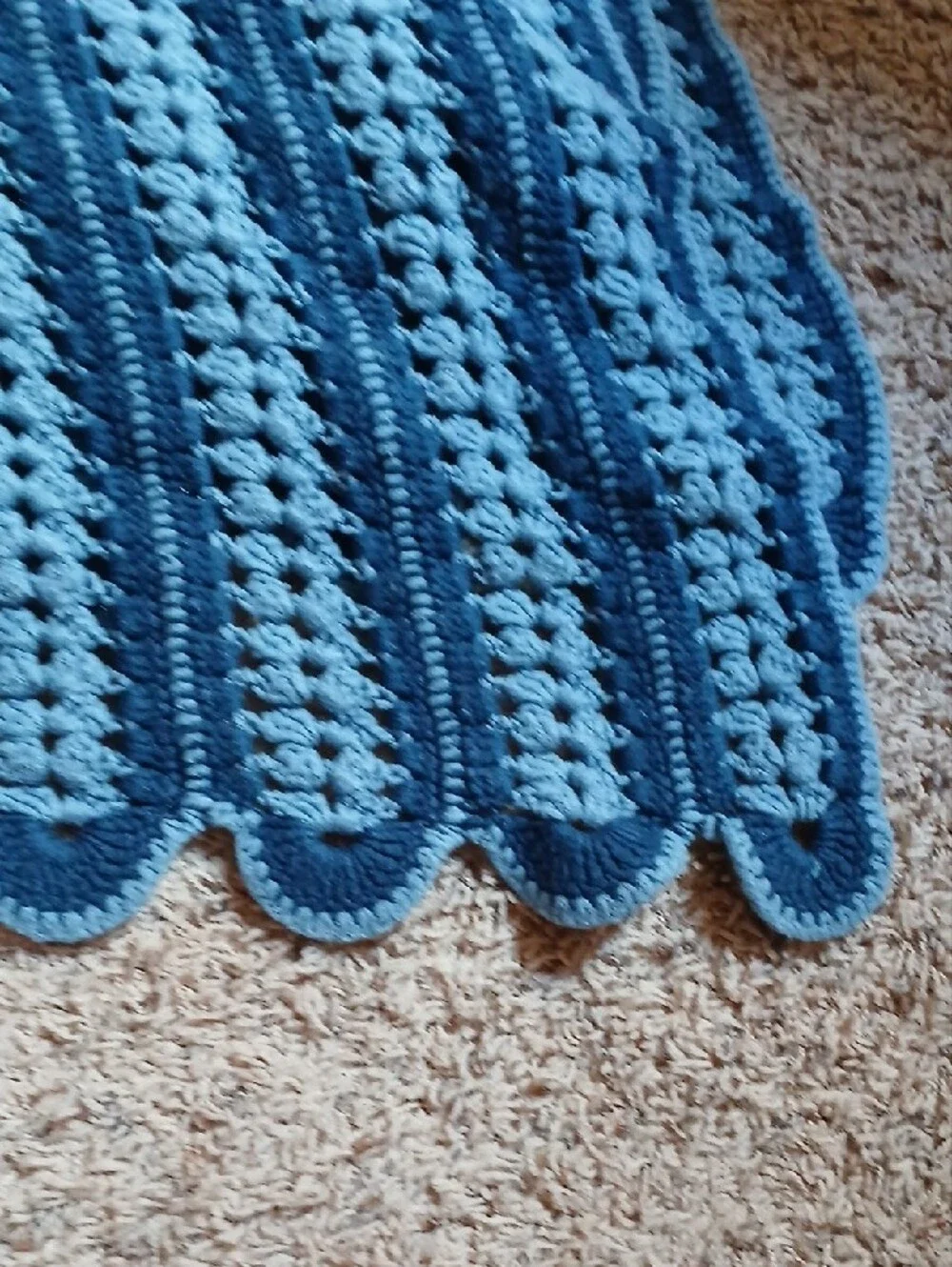 Handmade Crochet Throw Blanket in Two-Tone Blue